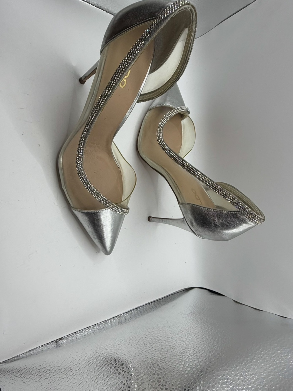 Aldo Filbeth Silver Rhinestone Clear PVC D'Orsay Pointed Toe pumps